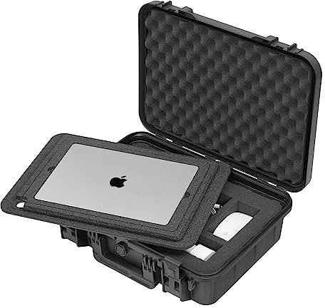 TOMcase Maleta para Tablet, portátil y Accesorios, Funda rígida Eco Impermeable con Rejilla/Espuma Cubo y Soporte 3en1 para portátil de 11, 13 y 15