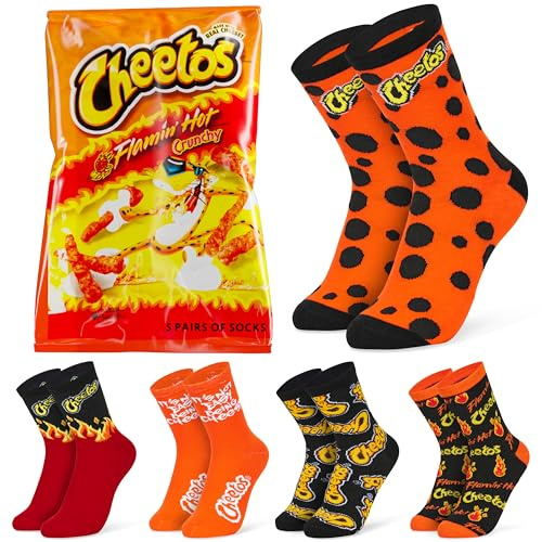 Cheetos damstrumpor, vadlängd andningsbara roliga strumpor - damgåvor (orange, 7/12 UK), Orange, 7-12