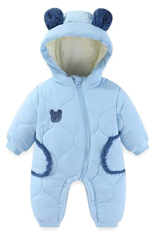 JiAmy Baby Snowsuit Winter Romper Hooded Boys Girls Jumpsuit Bear Thick Windproof Infant Newborn Clothes 18-24 Months Blue
