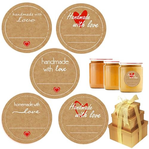 TJUSPIRIT 800 Stück Marmeladen Aufkleber Etiketten Selbstklebend zum beschriften 3.8cm Rund Kraftpapier Geschenkaufkleber Handmade Sticker für Marmeladengläser Backen Geschenkverpackungen(Stil B)