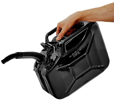 BW® Benzinkanister Metall 10 Liter mit Ausgießer - Kraftstoffkanister Schwarz - RAL 9005 - TÜV-geprüft und UN-Zulassung - 0,9mm Stahl nach DIN 7274 - Made in Europe