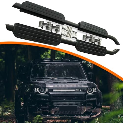2 escalones Laterales para Land Rover Defender 110 130 2020-2026 L663 4 Puertas Estribo de Pedal (Negro)