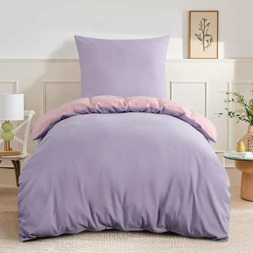 RUIKASI Set di biancheria da letto 155x220 Lavanda Rosa 2 pezzi - Copripiumino reversibile 155 x 220 con cerniera, set di biancheria da letto in microfibra Oeko-TEX, morbido e non necessita di