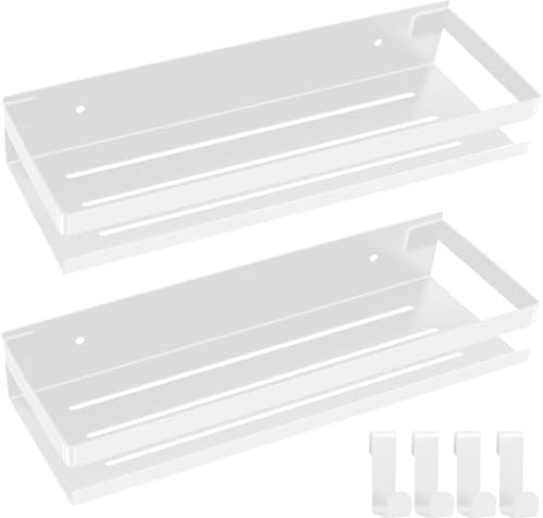 FoiiLiio Mensola Doccia Bianca 2 Pezzi Mensole Bagno Portaoggetti Doccia Inox 30cm Mensola Doccia Senza Foratura con 4 Ganci Portaoggetti Doccia per Accessori Doccia