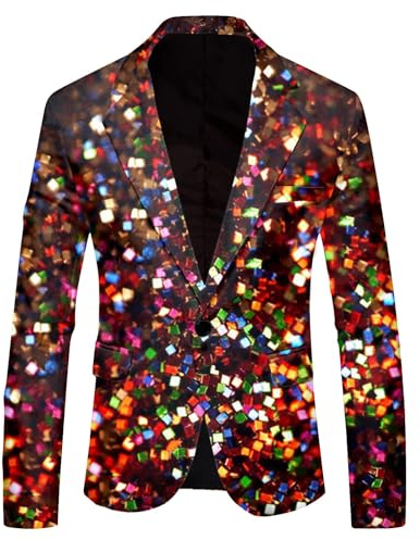 Pailletten Sakko Herren - Glitzer Jacket Herren Blazer Schwarz Gold Anzüge Slim Fit Anzugjacken Fasching Glitzerjacke Sakkos Karneval Anzug für Männer Silvester Pailletten-Jacke Glänzende Party Outfit