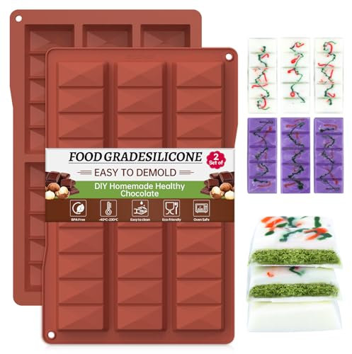 2 Pieces Silicone Chocolate Mould, Non-Stick Chocolate Mould, Silicone Chocolate Moulds, BPA-Free, Silicone Mould for Chocolate, Praline, Candy, Energy Bar Mould (Red Brown)