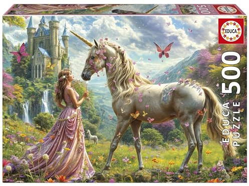Educa - Hadas Unicornios Mariposas | Puzzle Adultos de 500 Piezas | Incluye Pegamento Fix Puzzle | Medidas: 48 x 34 cm | A Partir de 11 años (20243)