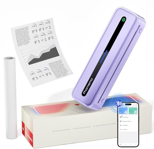 Phomemo M832 Thermodrucker A4, Mobiler Drucker A4 für Unterwegs, Büro, Schule, Zuhause, Kompatibel mit Windows/macOS/iOS/Android, Monochromer Reisedrucker Unterstützt nur Thermopapier, Lila