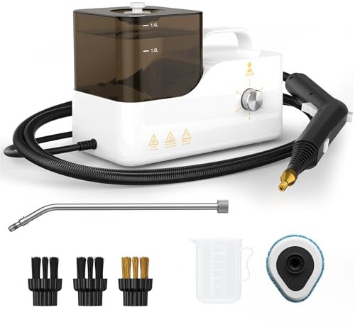 Dampfreiniger Handgerät,1450ml Steam Cleaner,Aufheizzeit: 10 s,Leistung:2.600 W,4 bar,Dampfreiniger mit 6 Zubehörteilen Entfernen von Schmutz, Fett für Sofas, Küchen, Auto,Fliesen,Bad und mehr.