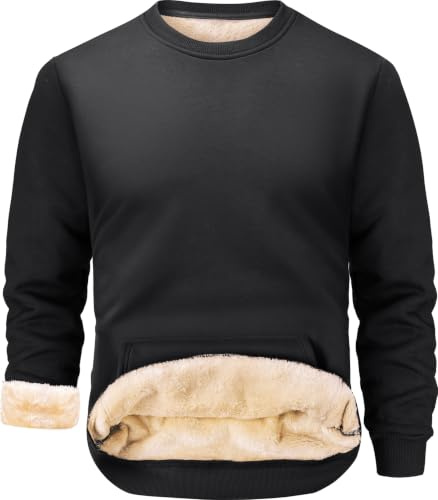Peakwell Fleece Sweatshirt Men Winter Thermal Sweater Jumper, Black, XL