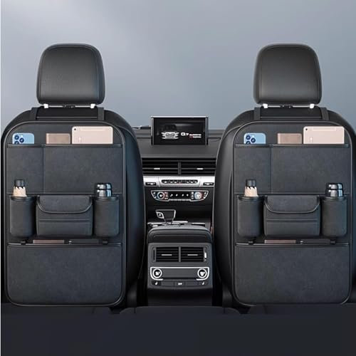 HMYOUXUAN Rückenlehnen-Schutzmatte für Mini Clubman 2021-2024, Rückenlehnenschutz, Auto Rückenlehnenschutz Organizer Autositz Rückseite,Two Storage-Quality Black