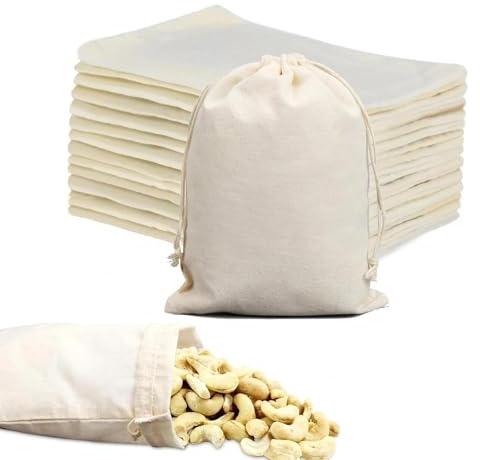 Intckwan 24 stycken bomullspåsar 15 x 20 cm med dragband, påsar för fyllning, tom tygpåse för adventskalender, lavendel, gör-det-själv-målning, presentförpackning och bröllopspreferenser