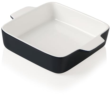 Sweejar Ceramic Baking Dish, 8 x 8 Cake Baking Pan for Brownie, Porcelain Square Bakeware with Double Handle for Casserole, Lasagna, Family Dinner (Navy)