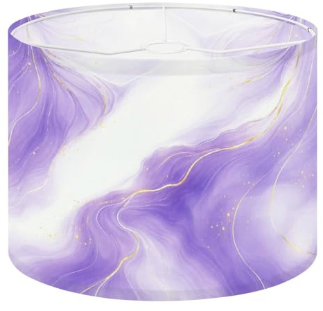 Drum Lamp Shade Large Lampshade Purple Lavender Liquid Watercolor Golden Lines Pastel Violet for Floor Lamps Table Lamps Pendant Light Linen Lampshades Replacement Bedside Light Shades