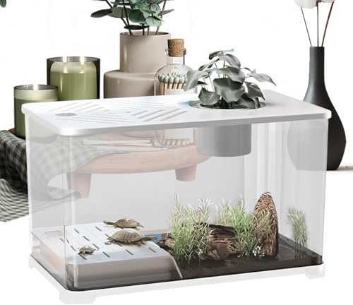 Fischbecken - Großes Aquarium Goldfisch Starterset | Modernes Panorama Behältnis als Tischdekoration für Fische Schildkröten Pflanzen