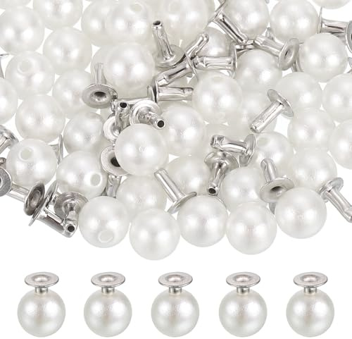 PATIKIL 120 Piezas Remaches De Perlas De 6 mm Remaches De Cuero Blanco | Botones De Perlas Tachuelas, Para Trabajo En Cuero Reparación Decoración DIY Ropa Cinturones Bolsos Zapatos