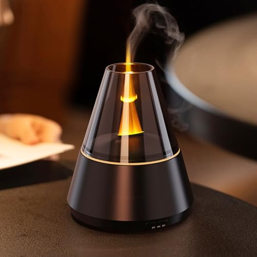 Gzvxuny Flame Essential Oil Diffuser, Upgrade 7 Colour Lights Aromatherapy Diffuser, Oil Diffusers, Air Humidifier, Aroma Diffusers for Home, Bedroom, Office, Timer & Waterless Auto Off - Black