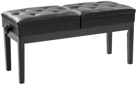 YISSALE Doppelsitzer Pianobank,108x39x48cm Klavierbank,Klavierhocker Höhenverstellbar 2 Personen,200KG Belastbar,Klavierstuhl mit Stauraum für Zu Hause,Schulen,Konzerten(Schwarz)