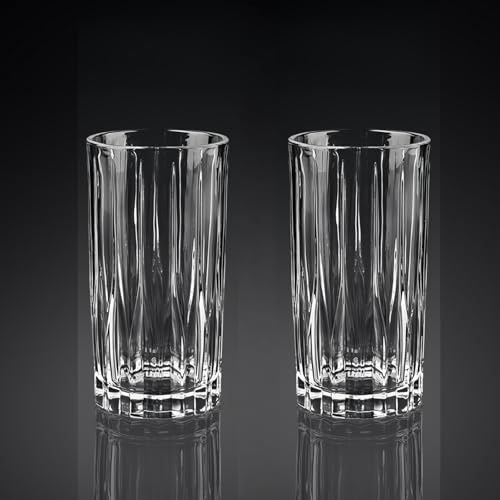 2 vasos Highball, vasos de té helado de cristal transparente, vasos, vasos para bebidas frías, cerveza, cócteles, jugo para el hogar, bar, fiesta, boda, oficina, rayos de 13 onzas