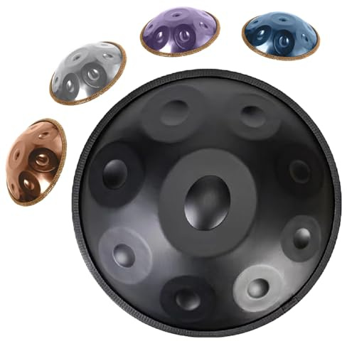 432hz Handpan Steel Drum 9/10/12 Töne Handpan Drum Instrument D-Moll Tongue Drum Zungentrommel für Yoga, Meditation mit Handtaschen Trommelstöcken, Trommelständer(Schwarz,12 Notes)