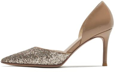 Höga klackar, Guld Glitter Stiletto Heel Point Toe Pump Colorblock Sandaler