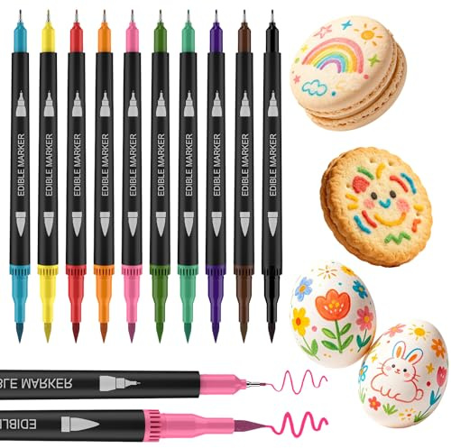 Food Colouring Pen 10pcs,Edible Markers Icing Pens Double Side Food Grade Edible Pens with Fine&Thick Tip for Cakes,Cookies,Fondant,Frosting,Easter Eggs