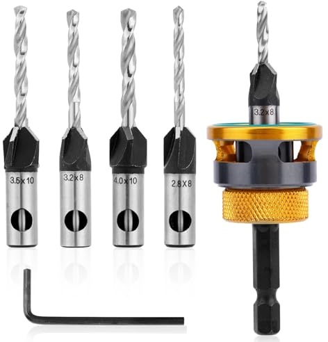 4pcs Countersink Drill Bit Set, Carbon Steel Four Blades Countersink Bits Accessories with Hex Wrench & Drill Woodworking Tools for Wood Plastic Plywood MDF, 4 Sizes 2.8mm, 3.2mm, 3.5mm, 4mm