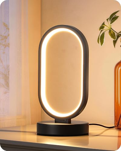 EDISHINE LED Nachttischlampe, Touch-Dimmer, 3 Farbtemperaturen, Schwarz | Speicherfunktion, 3000K/4000K/6500K, Metallsockel mit Holzmaserung, 12W für Schlafzimmer, Wohnzimmer, Büro
