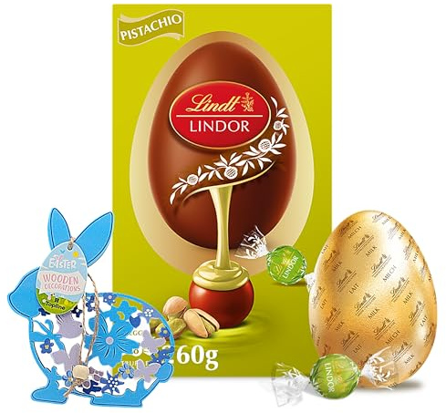 Topline Lindt Chocolates Easter Egg for Easter Gifts - Large Milk Chocolate Egg with Pistachio Truffles 260g & Easter Hanging Decoration. Great Chocolate Gifts for Women, Egg Hunt