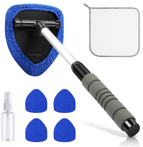 URAQT Pulitore Parabrezza Auto, 8 Pezzi Spazzola Pulizia Vetri Auto, 1 Spazzola Parabrezza Autos e 5 Cuscinetti in Microfibra, 1 Flaconi Spray, 1 Panno, Kit Pulizia Auto per SUV, Camper,Camion(Blu)