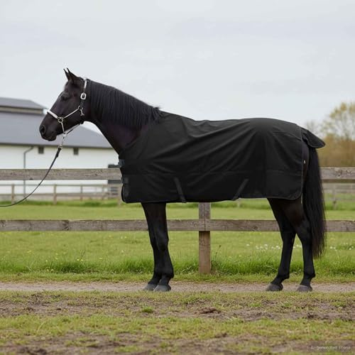 GeenYuu Couverture équine Polyester Vert foncé et Noir 75 cm résistante avec Rabat Queue Ajustable pour Cheval Hiver extérieur écurie Protection Chaleur et Froid
