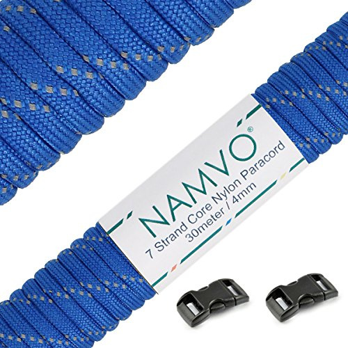 NAMVO reflektierenden Fallschirmschnur Paracord, 550 Paracord Mil Spec Typ III 7 Strang Fallschirm Schnur Gesamtlänge 100ft / 30 Meter - blau