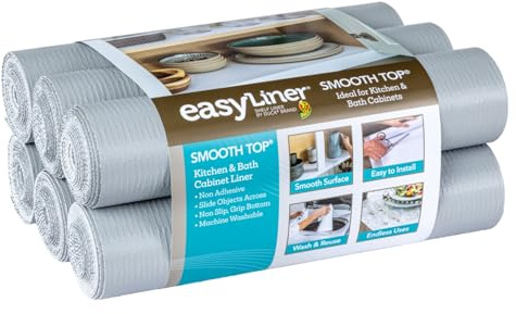 Smooth Top EasyLiner for Cabinets & Drawers, Easy to Install, Shelf Paper & Drawer Liner Non Adhesive, Non Slip Shelf Liner for Pantry, Kitchen Essentials, 20 in x 6 ft (6 Pack), 36 ft, Gray