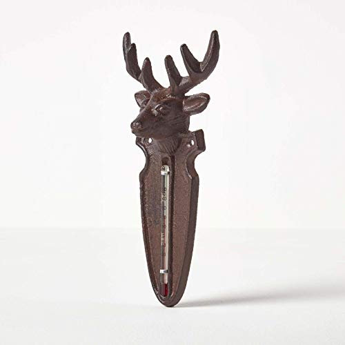 Homescapes Brown Cast Iron Garden thermometer Wall Mounted Stag Shaped Temperature Gauge