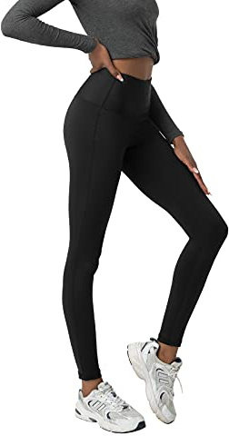LAPASA Dam hög midja magkontroll yoga leggings andningsbara aktivitetskläder sport tights L01, Svart, S