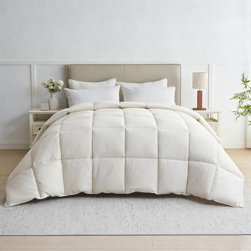 puredown® Goose Feather Down Fiber Comforter Full/Queen Size - 100% Organic Cotton Cover All Season Duvet Insert, Breathable Fluffy Warmth Hotel Luxury Bedding Comforter (88x90)