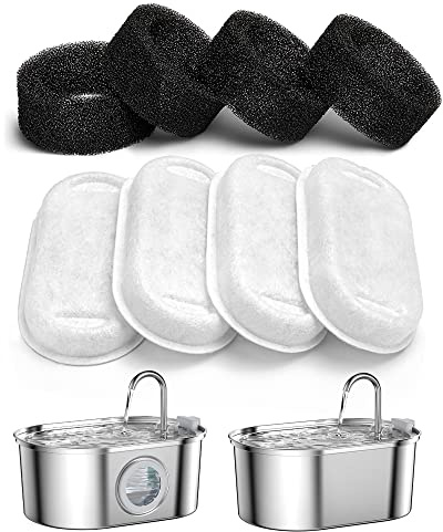 SOOFPET Kattvattenfontän i rostfritt stål: 8-pack filter (kolfilter + svampfilter) - ersättningsfilter för 3,07 dl kattfontän