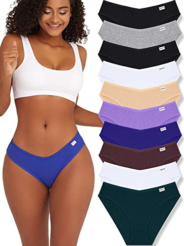 FINETOO Womens Underwear Cotton Bikini Rib Cheeky Panties Sexy V-shaped Waistband Hipster(S)