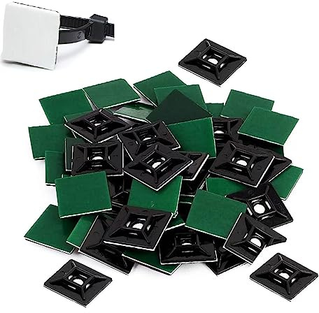 50 Pcs 3M Back-Glue Self Adhesive Cable Zip Tie Mounts Self-adhesive Tie Holders Backed Zip Tie Base Holders for Office Home Cable Wire Management(Black)
