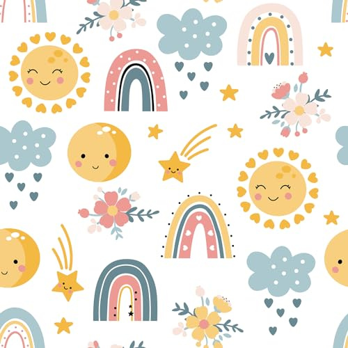 CHIHUT Peel and Stick Wallpaper Kids Cute Star Cloud Rainbow Wallpaper for Girls Bedroom Decorative Colorful Rainbow Contact Paper Removable Self Adhesive Wall Paper Mural for Nursery Wall 17.7”x100”