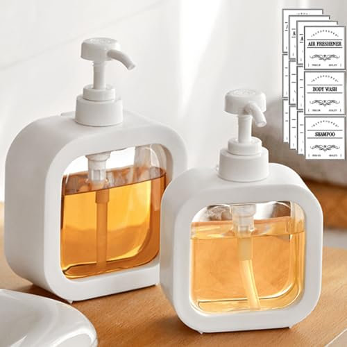 Octonyluck Dispenser Sapone, Dispenser Sapone Bagno con Etichetta Impermeabile, Porta Sapone Bagno e da Cucina con Robusta Testa Della Pompa, 500 ml, 2 Pezzi