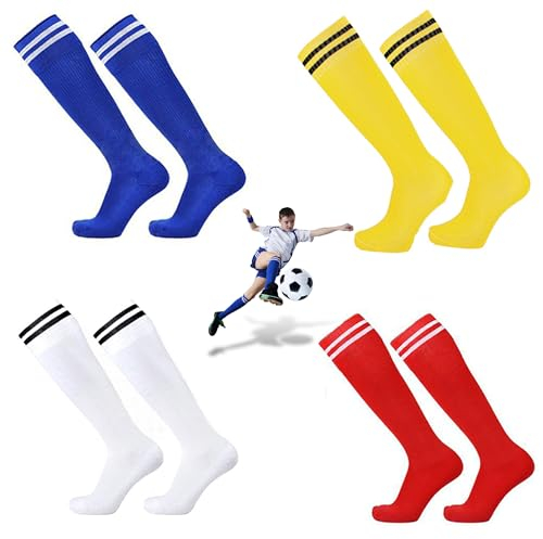 4 Paare Fußball Socken Lang Kinder, Trainingssocken Fußball, Stutzenstrümpfe Fussball, Stutzen Kinder Fußball, Trainingssocken Elastische Socken für Jungen und Mädchen von 7-10 Jahren Sportsocken