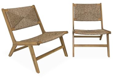 sweeek - Lot de 2 fauteuils Relax de Jardin en Bois et résine Effet Paille. intérieur/extérieur