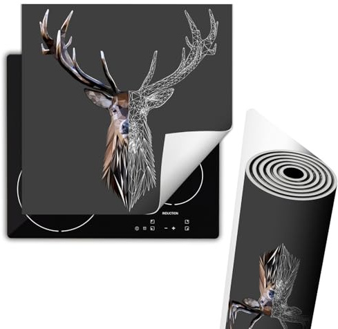 TMK ArtDeko Herdabdeckplatte Einteilig Küche Herdabdeckung Ceranfeld Herdabdeckplatten Anti Rutsch Matte Aufrollbar 60x52 cm, Hirsh Grau