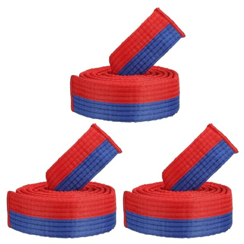 PATIKIL Taekwondo färgat rankningsbälte, 3-pack 4 cm x 15 cm 1,6 m polyester kampsport judo karate bälten för tränarundervisning, blå och röd