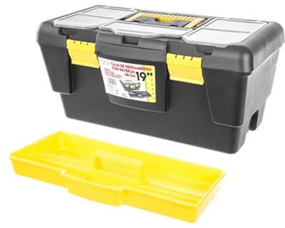 Caja de Herramientas de Plástico con Bandeja Extraíble, Organizador Portátil de Alta Resistencia, Ideal para Taller, Hogar o Uso Profesional