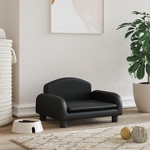 Hovothy Hundebett Bequeme Haustierbett Hundecouch Welpenbett Kunstleder Haustiersofa Schlafplatz für Hunde als Auch Katzen Geeignet Wasserabweisend und Langlebig Schwarz 50x40x30 cm