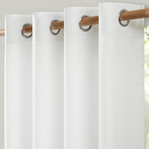 Softalker Cortinas de aspecto de lino con ojales, modernas, 300 cm, extraanchas, color blanco, semitransparente, 240 cm, cortina para dormitorio, separador de habitaciones, para barra de cortina, 1