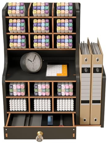 Kaishuai Schreibtisch organizer holz,Stifteköcher,Mit Bücherregal schubladen organizer,Multifunktionale Stiftehalter für Schul Heim Büro Bedarf Desk organizer (Schwarz)