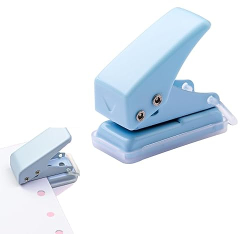Mini Single Hole Punch Set with 10 Plastic Binder Rings, Portable Hand Punch for File Binding, Office and Student Use